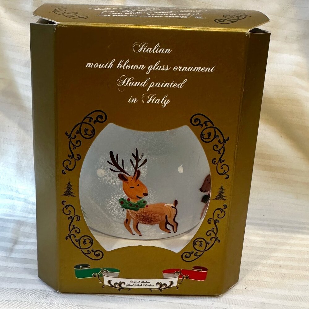 NEW IN BOX! ITALIAN MOUTH BLOWN GLASS ORNAMENT HAND PAINTED IN BELLAGIO ITALY!